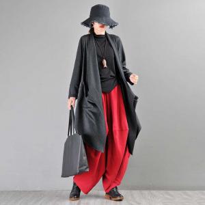 Big Pockets Black Shawl Collar Cardigan Customized Designer Coat