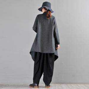 Big Pockets Black Shawl Collar Cardigan Customized Designer Coat