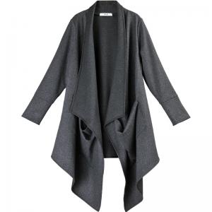 Big Pockets Black Shawl Collar Cardigan Customized Designer Coat