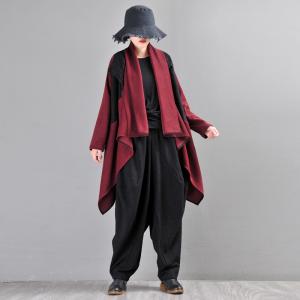 Relax-Fit Short Waterfall Cardigan Asymmetrical Knitting Wool Coat