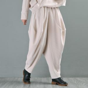 Street Style Drop Crotch Pants Women Apricot Custom Harem Pants in