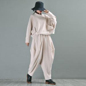 Street Style Drop Crotch Pants Women Apricot Custom Harem Pants