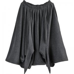 Solid Color Asymmetrical Petite Culottes Knitting Cotton Pantskirt