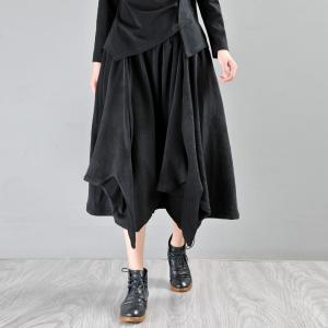 Solid Color Asymmetrical Petite Culottes Knitting Cotton Pantskirt
