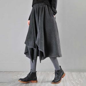 Solid Color Asymmetrical Petite Culottes Knitting Cotton Pantskirt