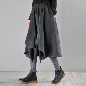 Solid Color Asymmetrical Petite Culottes Knitting Cotton Pantskirt