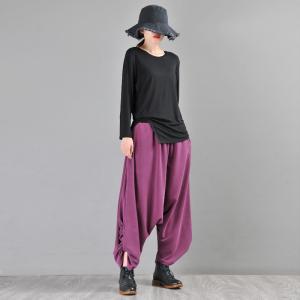 Casual Style Cotton T-shirt Asymmetric Long Sleeve Black Tee