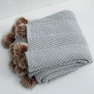 Super Soft  Cute Pom Pom Throws Plain Woven Blanket