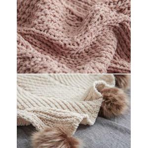 Super Soft  Cute Pom Pom Throws Plain Woven Blanket