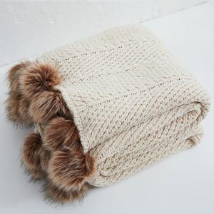 Super Soft  Cute Pom Pom Throws Plain Woven Blanket