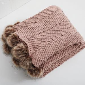 Super Soft  Cute Pom Pom Throws Plain Woven Blanket