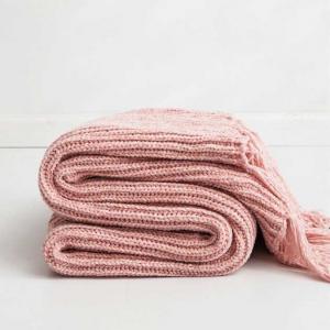 Long Tassel Decor Knitting Blanket Solid Color Sofa Throws