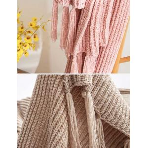 Long Tassel Decor Knitting Blanket Solid Color Sofa Throws