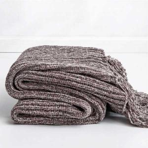 Long Tassel Decor Knitting Blanket Solid Color Sofa Throws