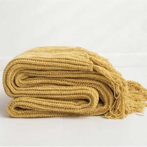 Long Tassel Decor Knitting Blanket Solid Color Sofa Throws