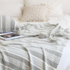 Jacquard Gray Woven Blanket Gray Ball Fringed Throws