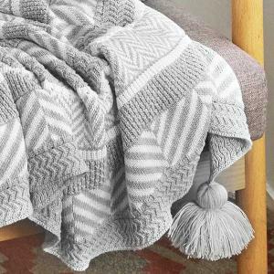 Jacquard Gray Woven Blanket Gray Ball Fringed Throws