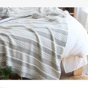 Jacquard Gray Woven Blanket Gray Ball Fringed Throws