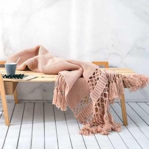 Hollow Out Plain Blanket Modern Tassel Sofa Throw