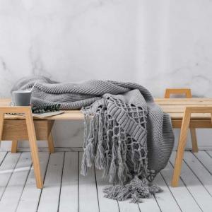 Hollow Out Plain Blanket Modern Tassel Sofa Throw