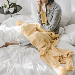 Cotton Pom Pom Throw Plain Cute Super Soft Blanket