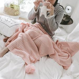 Cotton Pom Pom Throw Plain Cute Super Soft Blanket