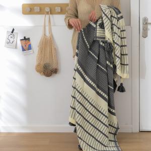 Vertical Striped Cotton Blanket Graphic Tassel Couch Throw