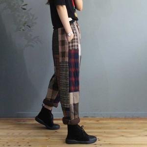 Winter  Quilted Hammer Pants Cotton Linen Checkered Harem Pants