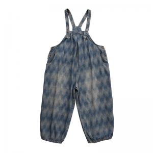 Blue Printed Light Wash Jean Overalls Baggy Backless Vintage Dungarees