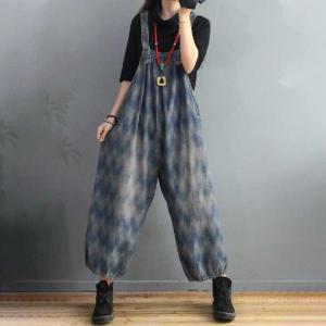 Blue Printed Light Wash Jean Overalls Baggy Backless Vintage Dungarees