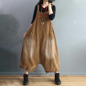 Faded Colors Plus Size One-Piece Pants Balloon Corduroy Overalls