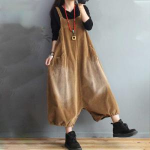 Faded Colors Plus Size One-Piece Pants Balloon Corduroy Overalls