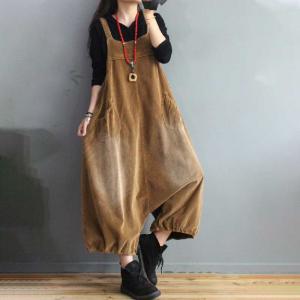 Faded Colors Plus Size One-Piece Pants Balloon Corduroy Overalls