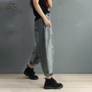 Boyfriend Style Womens Ripped Jeans Patchwork Dad Jeans