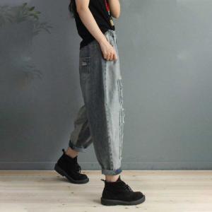 Boyfriend Style Womens Ripped Jeans Patchwork Dad Jeans