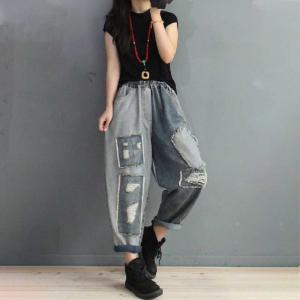Boyfriend Style Womens Ripped Jeans Patchwork Dad Jeans