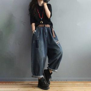 Checkered Patchwork Dad Jeans Plus Size Denim Pants for Women