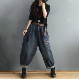 Checkered Patchwork Dad Jeans Plus Size Denim Pants for Women