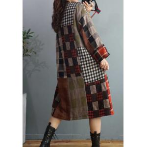 Scotland Style Long Quilted Coat Cotton Linen Tartan Overcoat