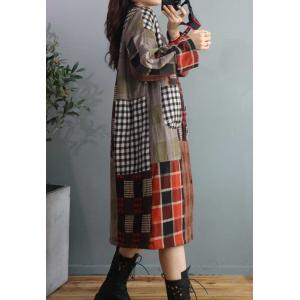 Scotland Style Long Quilted Coat Cotton Linen Tartan Overcoat