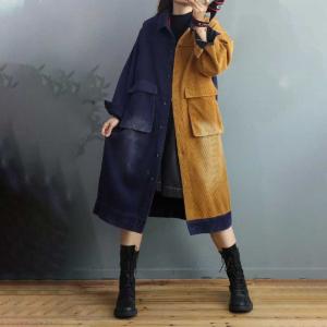Colored Contrast Corduroy Coat Winter Plus Size Fleeced Coat