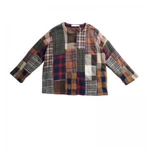 Loose-Fitting Quilted Jacket Cotton Linen Plaid Puffer