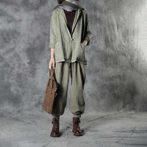 Chinese Style Linen Blaze Sets with Loose Cargo Pants