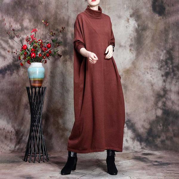 Solid Color Turtleneck Sweater Dress Plus Size Knit Cocoon Dress