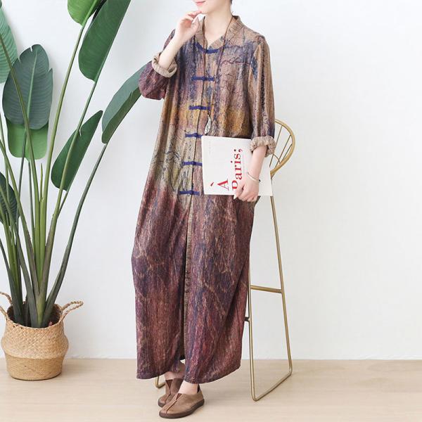 Chinese Buttons Thigh Slit Dress Winter Plus Size Caftan