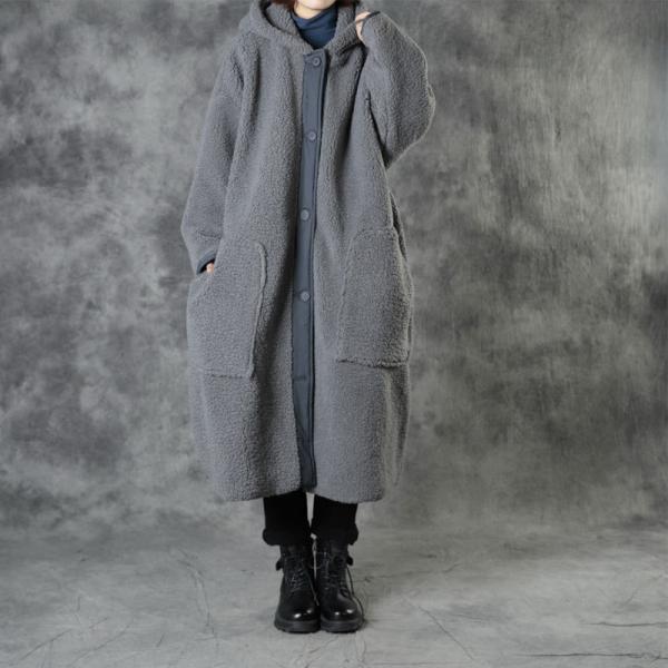 Plus Size Gray Sherpa Coat Womens Hooded Overcoat