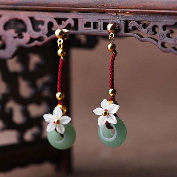 Shell Flowers Aventurine Chinese Earrings