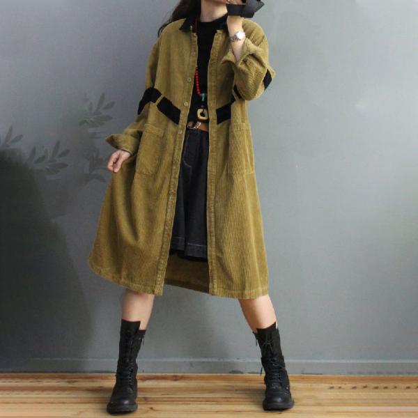 Chunky Striped Corduroy Coat Button Down Loose Shirt Coat