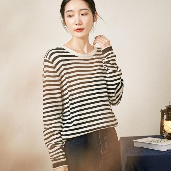 Casual Style Striped Knitwear Oversized Cotton Sweater