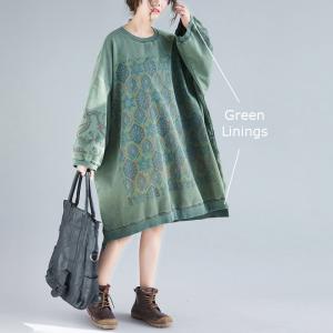 Vintage Prints Plus Size Hoodie Cotton Green Hoodie For Woman